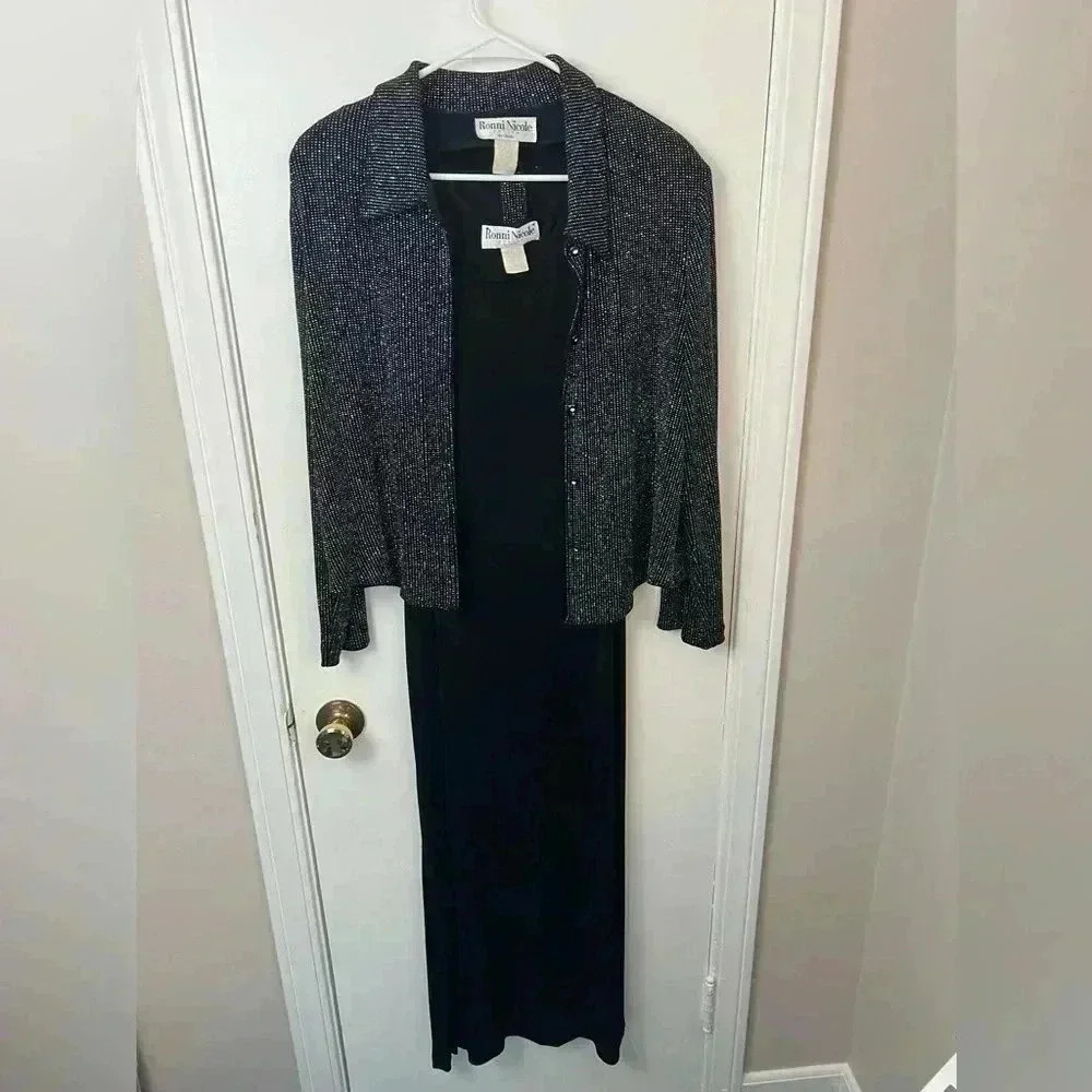 Vintage Ronni Nicole Petite by Ouida- Maxi Dress with Sparkle Jacket- 14 Petite - Picture 10 of 10